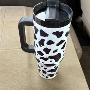Cow Print Travel Mug with Handle